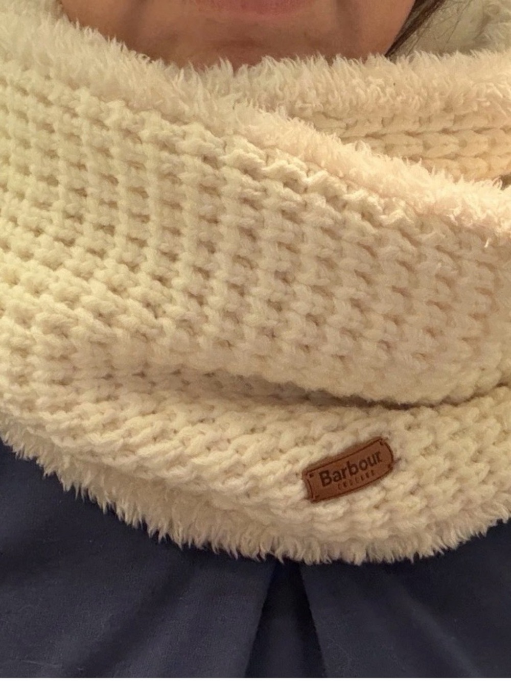 Barbour White Plush Knit Infinity Scarf
